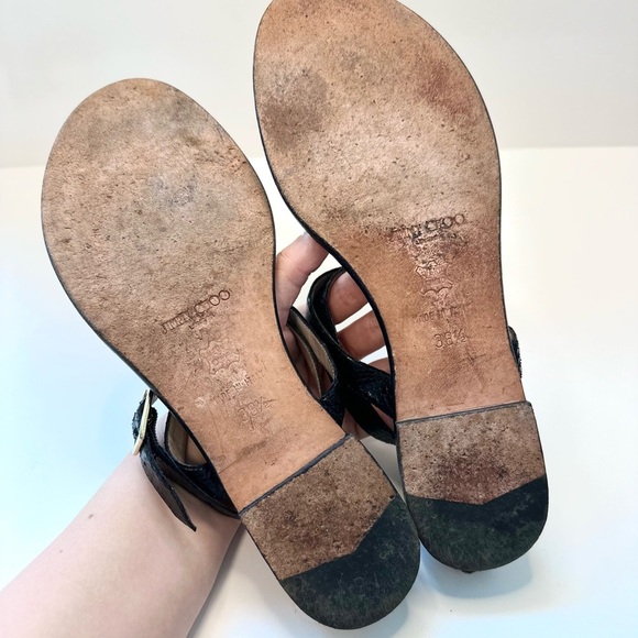 Jimmy Choo Zebra Haircalf & Black Leather Sandals – Size 38.5 – Made in Italy - Picture 8 of 9